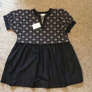 Entro Black and White Patterned Midi Dress